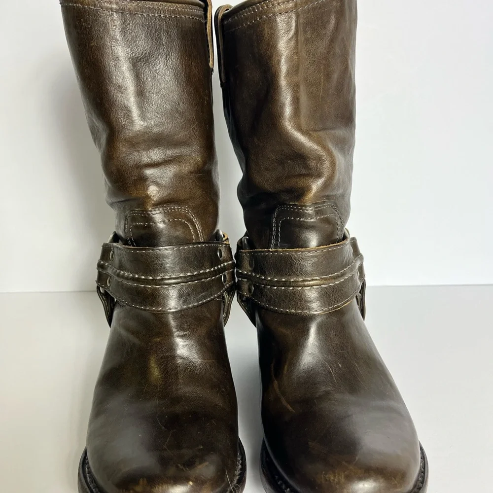 Frye Dark Brown Leather Harness Mid-Calf Boots - Picture 2 of 12